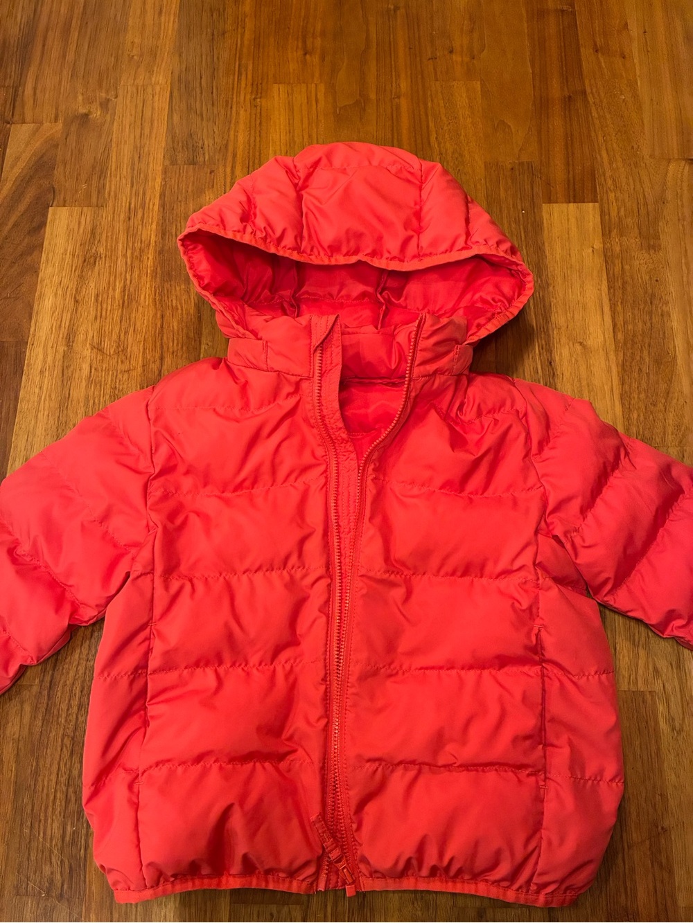 Uniqlo Kids Coral-Red Hooded Puffer Jacket